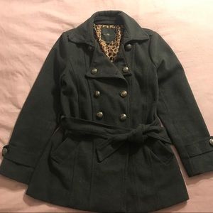 Fitted Grey Peacoat with Cheetah Print Lining